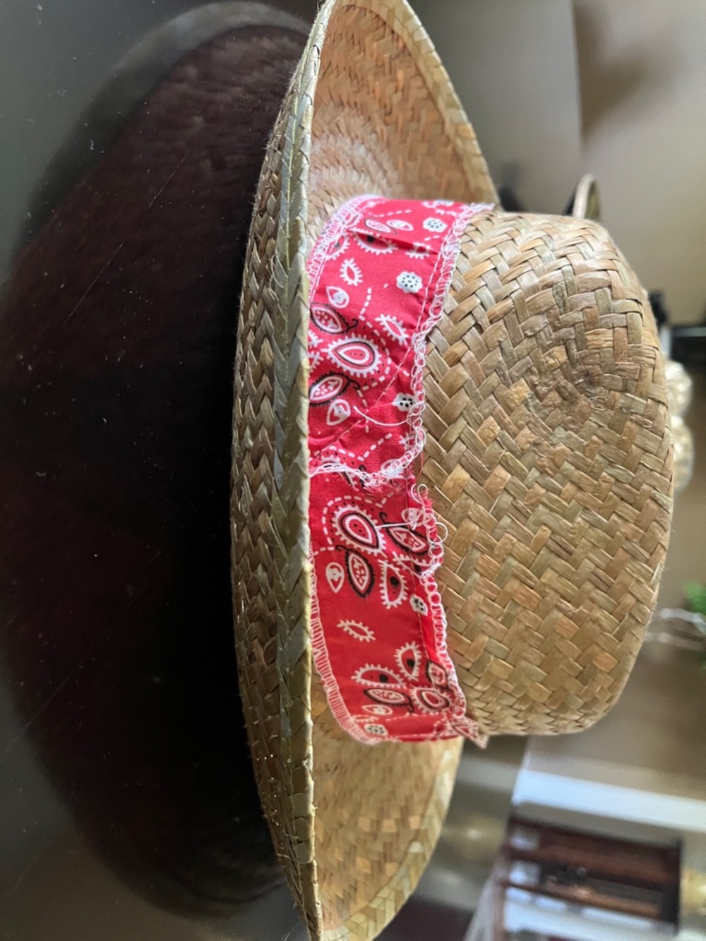 Straw Fedora Hat with Red Bandana Accent